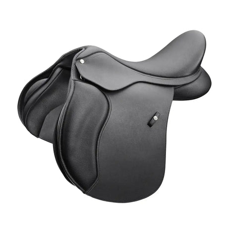 Black leather wintec saddle with smooth contoured design super soft panels and stirrup keeper for all purpose riding