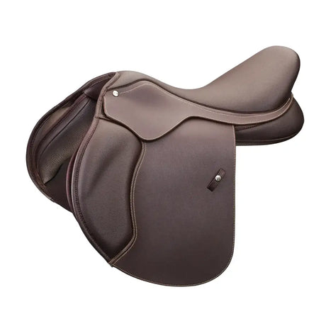 Brown leather wintec 500 jump english saddle with stitched detailing supportive deep seat and added comfort stirrup keeper