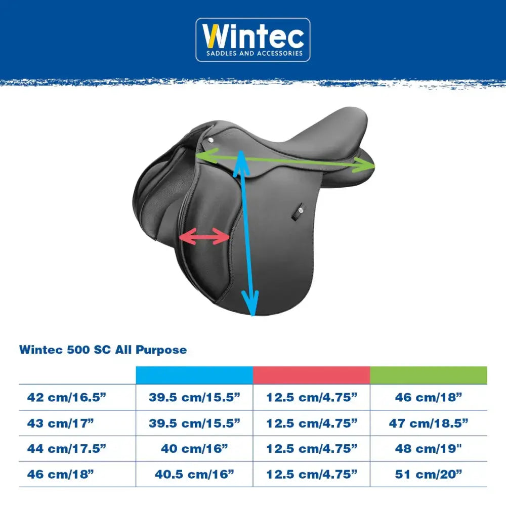 Black wintec 500 sc all purpose quality saddle with padded seat and stirrup keeper for versatile equestrian use