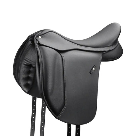 Black leather Wintec 500 WIDE dressage saddle with wide dressage supports, durable comfort designed and super-soft panels