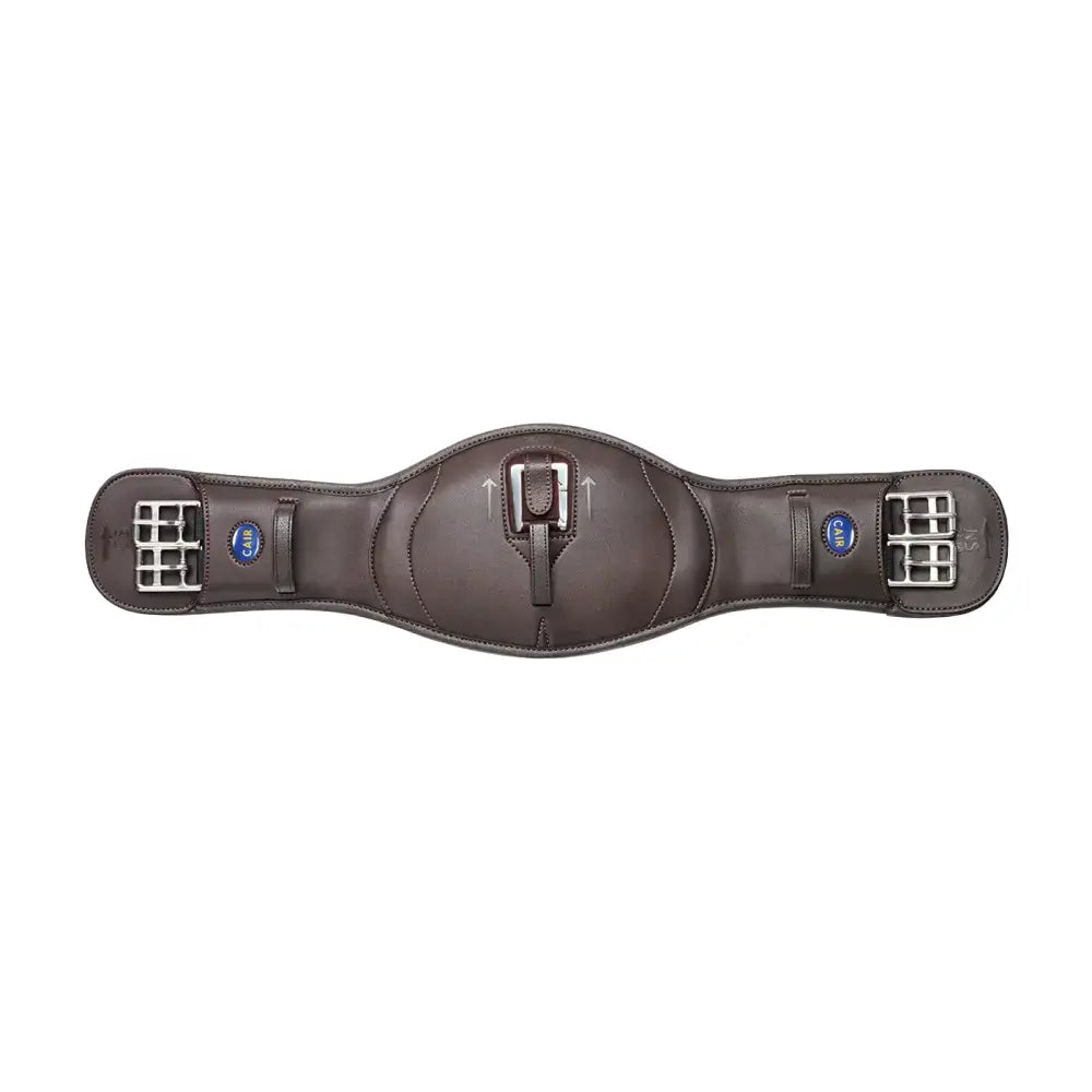 Brown leather wintec anatomic girth short with silver buckles designed for horse comfort and scientifically proven fit