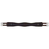 Black leather wintec chafeless elastic girth with fully elastic centre and silver buckles featuring curved shaping reduces rubs