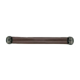 Brown leather saddle pad with black metal buckles paired with wintec elastic girth featuring anti-galling design