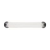 White leather wintec elastic girth with black metal buckles featuring anti-galling for comfortable ride