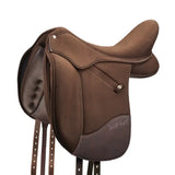 Brown leather wintec isabell dressage saddle with smooth contoured design and subtle stitching for champion isabell werth fans