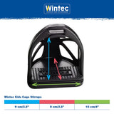 Black plastic wintec kids cage stirrups with textured non slip footbed and sturdy cage design for ultimate safety stirrup