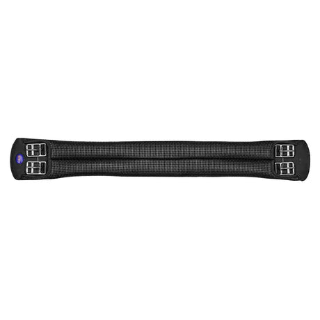 Black wintec miracle girth with textured woven surface and silver buckles designed to dramatically improve pressure distribution