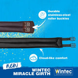 Black wintec miracle girth short with durable stainless-steel roller buckles and scientifically proven horse comfort design