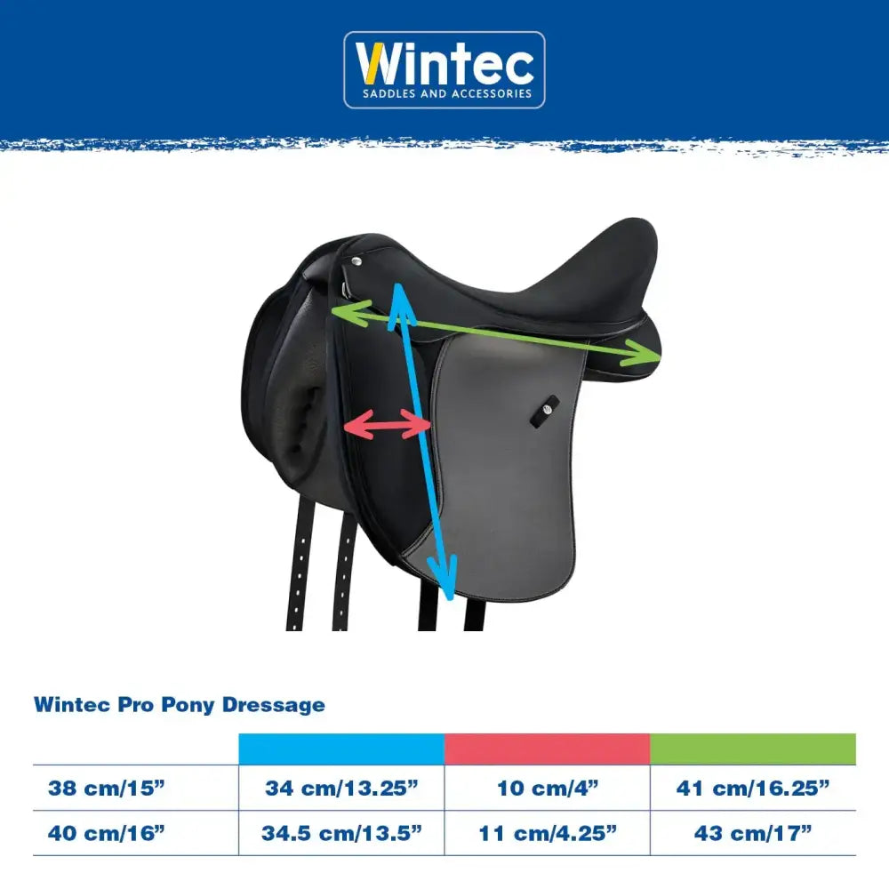 Black wintec pro pony dressage saddle with deep seat dressage design and padded seat for comfortable riding