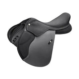 Black leather wintec pro pony jump saddle with stitched detailing super-soft deep seat to feel in-control