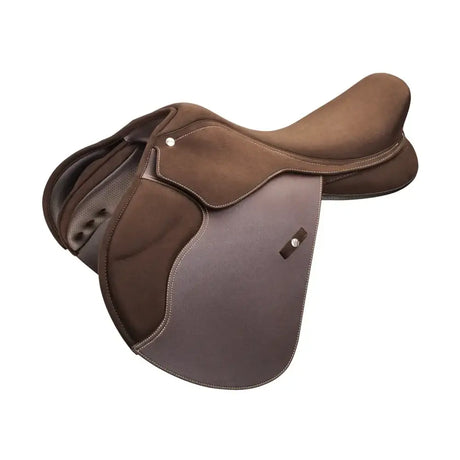 Brown leather wintec pro pony jump saddle with super-soft deep seat and contrasting stitching for feel in-control fit
