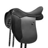 Black leather wintec pro wide dressage saddle with deep seat total comfort and super-soft panels with smooth stitching