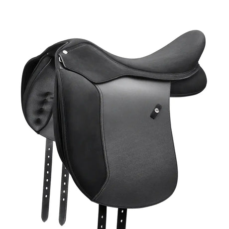 Black leather wintec pro wide dressage saddle with deep seat total comfort and super-soft panels with smooth stitching