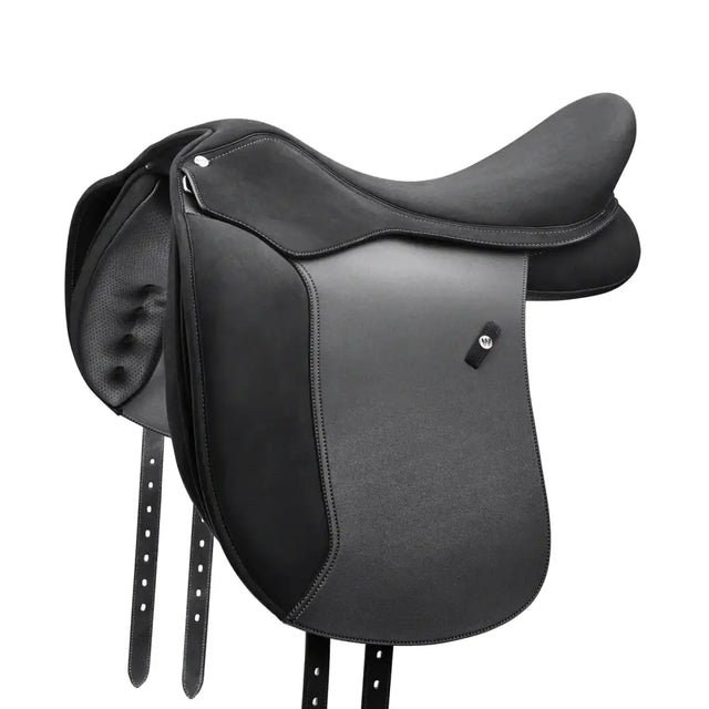 Black leather wintec pro wide dressage saddle with deep seat total comfort and super-soft panels with smooth stitching