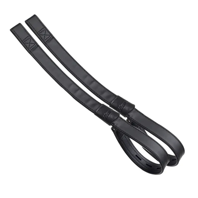 Black leather wintec webbers horse reins with stitched detailing and sleek durable design for riding use