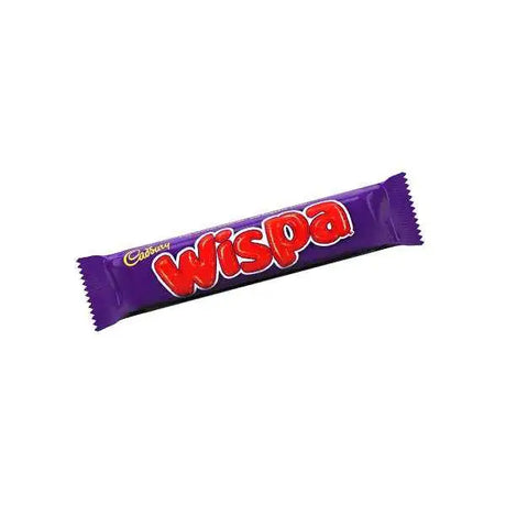 Purple foil-wrapped cadbury wispa bars with bold red lettering perfect for tuck shop candy and chocolate lovers