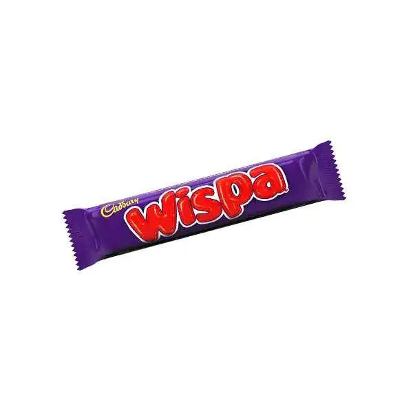 Purple foil-wrapped cadbury wispa bars with bold red lettering perfect for tuck shop candy and chocolate lovers