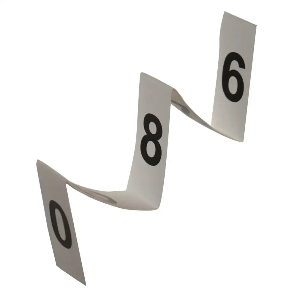 White paper number strip with black digits for woof wear digit dressage number holder for easy display