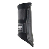 Black woof wear club brushing boots hoof protector with textured reinforced design and branded label