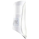 White woof wear club brushing boots with sleek padded design and subtle silver stitching for hoof protection