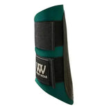 Emerald green woof wear brushing boots with black velcro straps and branded patch from woof wear club matchy matchy set