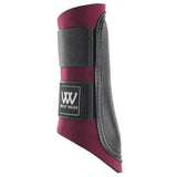 Maroon and black woof wear brushing boots with padded interior, reinforced leather, and adjustable strap closure from woof wear club