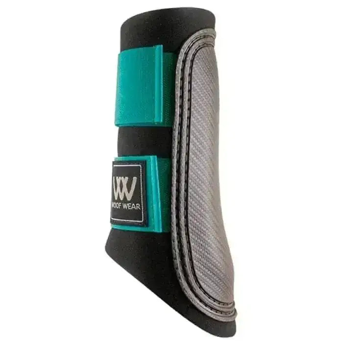Black and teal woof wear brushing boots with gray mesh panel and woof wear club logo for brushing boots matchy matchy