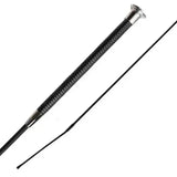 Black carbon fiber woof wear diamond dressage whip with silver metal ferrule and embossed faux leather grip