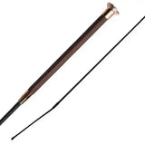 Brown textured embossed faux leather woof wear diamond dressage whip with polished brass ferrule and black shaft