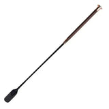 Black woof wear diamond riding whip with textured grip and metallic ferrule for dressage use