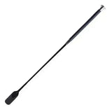 Black leather woof wear diamond riding whip with textured grip and silver metal tip for dressage use