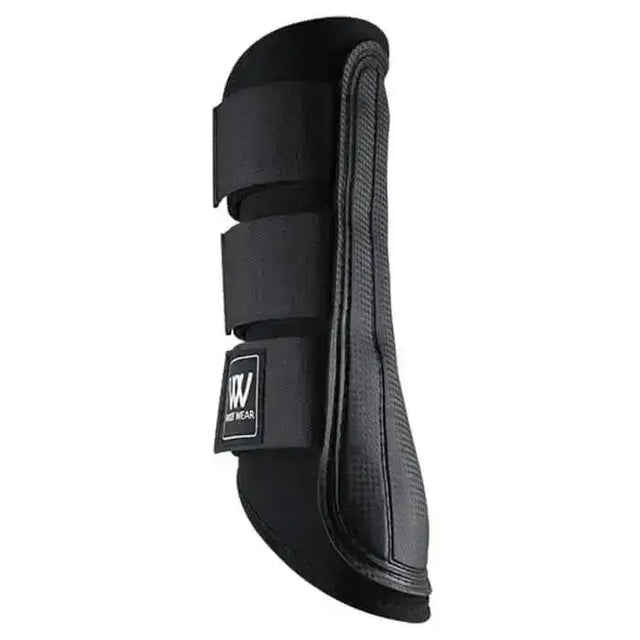 Black horse hoof protector with three adjustable velcro straps and textured side panel from woof wear double lock brushing boots
