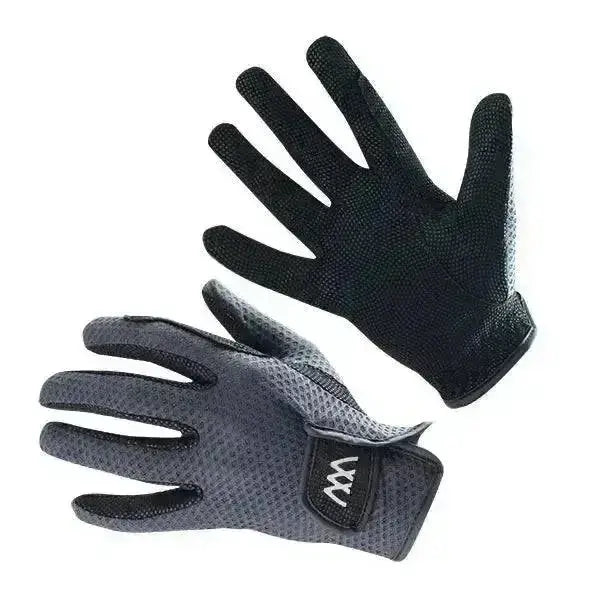 Black and gray mesh woof wear event glove with a breathable technical event design for riding comfort