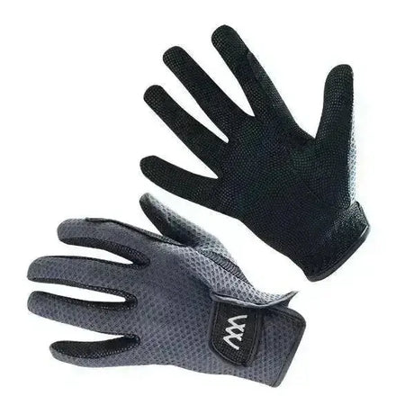 Black and gray mesh woof wear event glove with a breathable technical event design for riding comfort