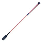 Pink glittery woof wear gel fusion riding whip with black handle and dark blue accents for equestrian use