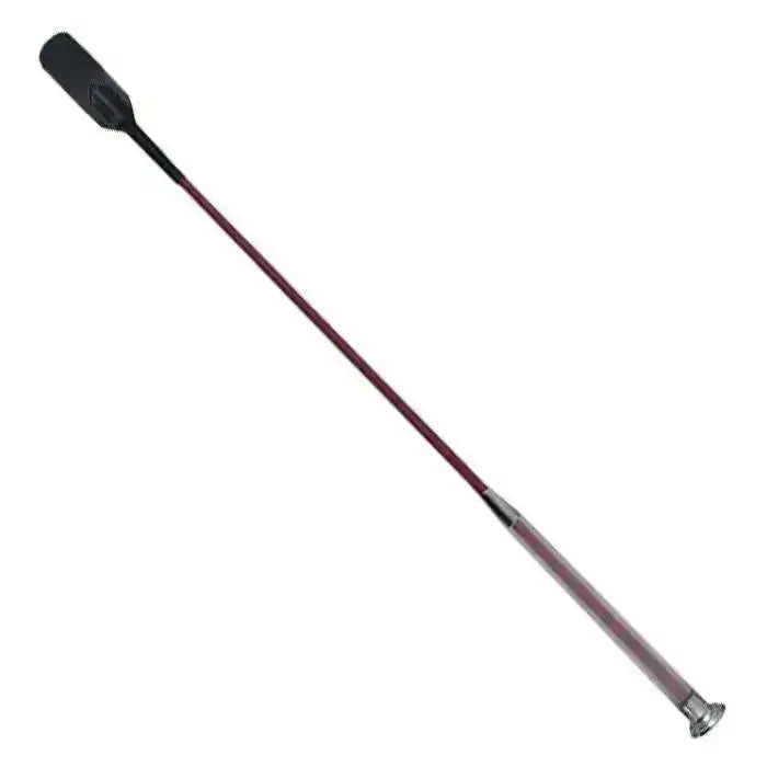 Black and maroon woof wear gel fusion riding whip with padded handle and metallic ferrule for equestrian use