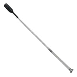 Silver woof wear gel fusion riding whip with black padded handle and metallic tip for equestrian use