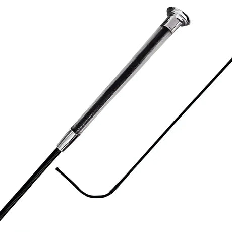 Silver-tipped woof wear gel handled dressage whip with sleek metal handle and black textured grip for precise riding