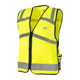 Bright yellow woof wear hi vis riding vest with reflective stripes and zipped pockets for safety and visibility