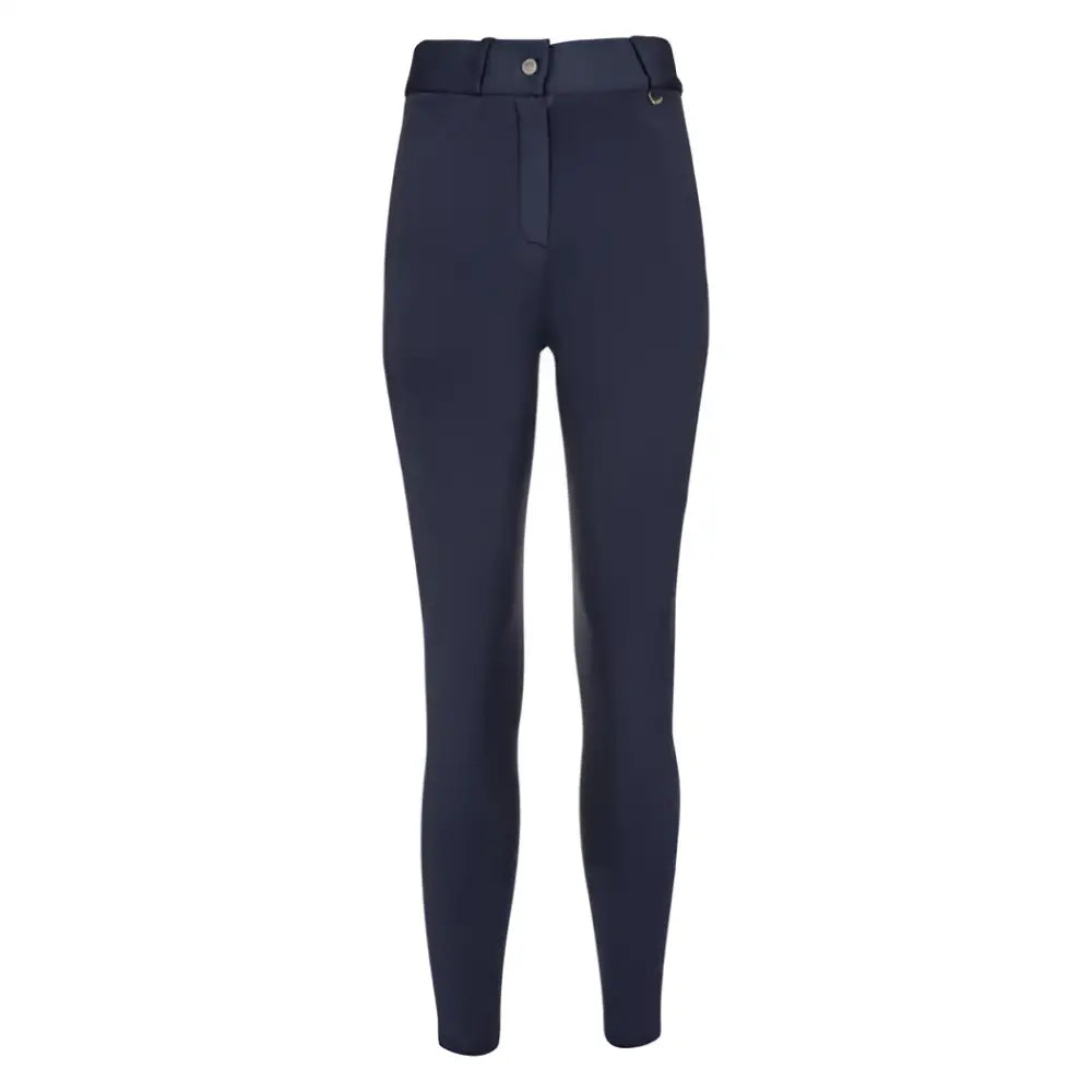Navy blue woof wear hybrid ii riding breeches with fitted silhouette and reinforced knee panels for hybrid ii riding
