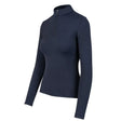 Navy blue woof wear long sleeve tech riding shirt with half zip and subtle embroidered logo for iflex pro use
