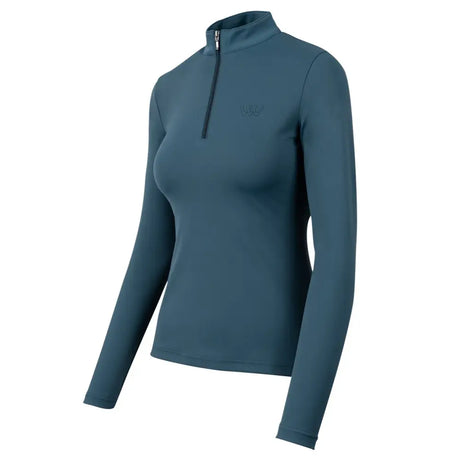 Woof Wear long sleeve tech riding shirt in sleek teal with iflex pro fabric and half-zip collar