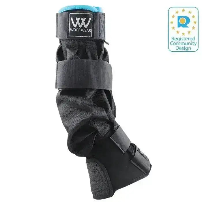 Black woof wear mud fever turnout boots with teal top and adjustable straps for easy fit and protection