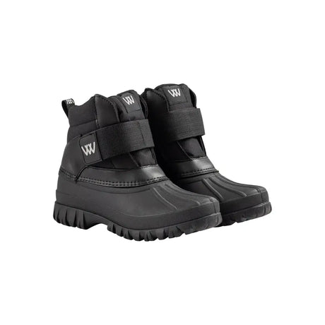 Black waterproof woof wear new short yard boot with velcro straps and durable tpr galosh chunky tread sole