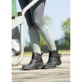 Black rubber-sole woof wear short yard boot with durable tpr galosh chunky tread sole and adjustable strap detail