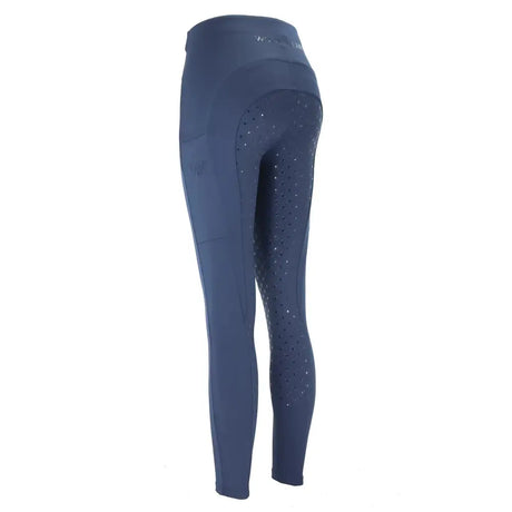 Navy blue woof wear original lite riding tights with perforated side panels and iflex fabric waistband logo