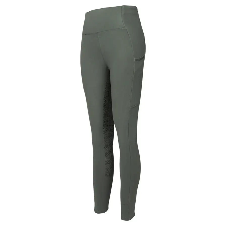 Olive green woof wear original riding tights with silicone micro-grip full seat and 4-way stretch fabric with side pockets