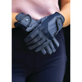 Black woof wear reintex mesh riding glove showing back with quilted accents and reintex reptile palm panels