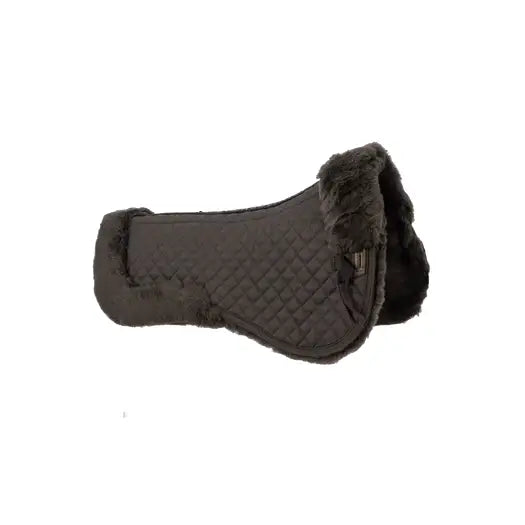Dark gray quilted woof wear sheepskin half pad with plush real lambswool lining and high-wither shape trim