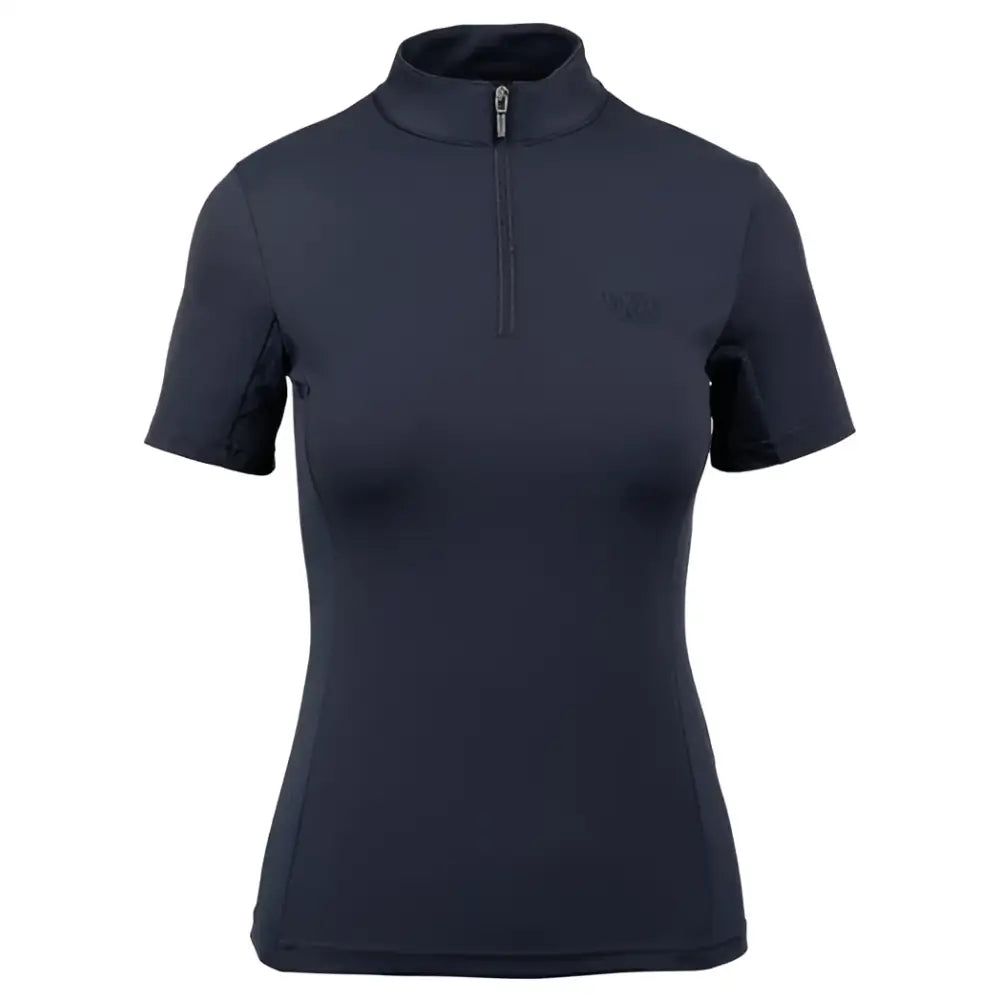 Dark navy woof wear short sleeve tech riding shirt with iflex pro fabric and half zip collar, subtle chest logo